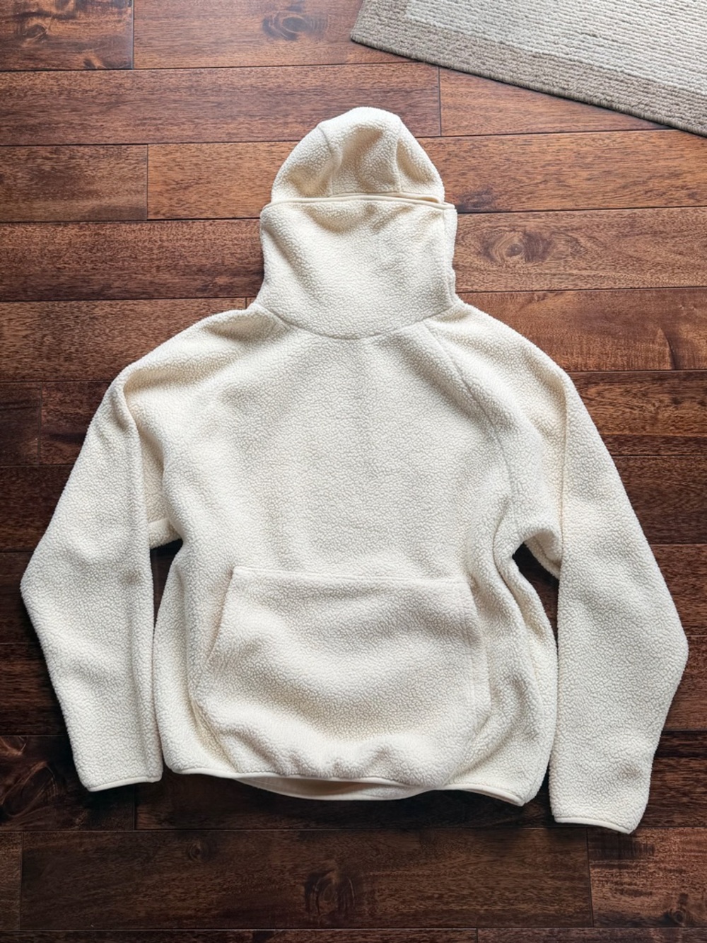 Men's Cream Sherpa Fleece Hooded Pullover Jacket
